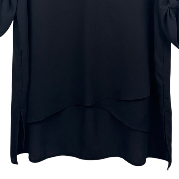 Reitmans Black 1/2  Sleeve Layer Look Front Semi Sheer Hi Lo V-Neck Blouse 16 - Picture 5 of 11